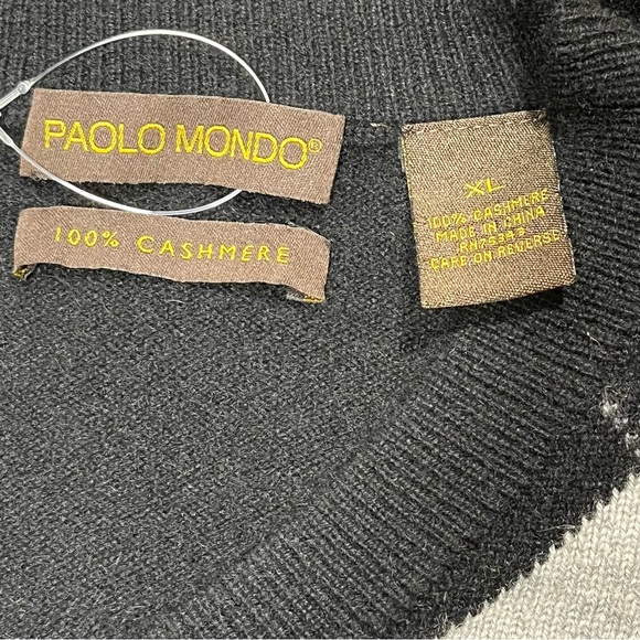 Men’s Paolo Mondo Cashmere Sweater Black Argyle Crew Neck Long Sleeve Pullover - Picture 10 of 11